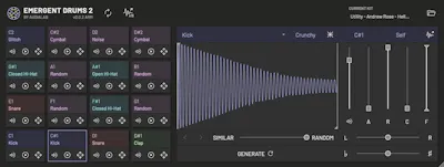 Plugin, åpnet inne i et DAW. Spilles live uten latency. Foto: Skjermdump/Emergent Drums 2