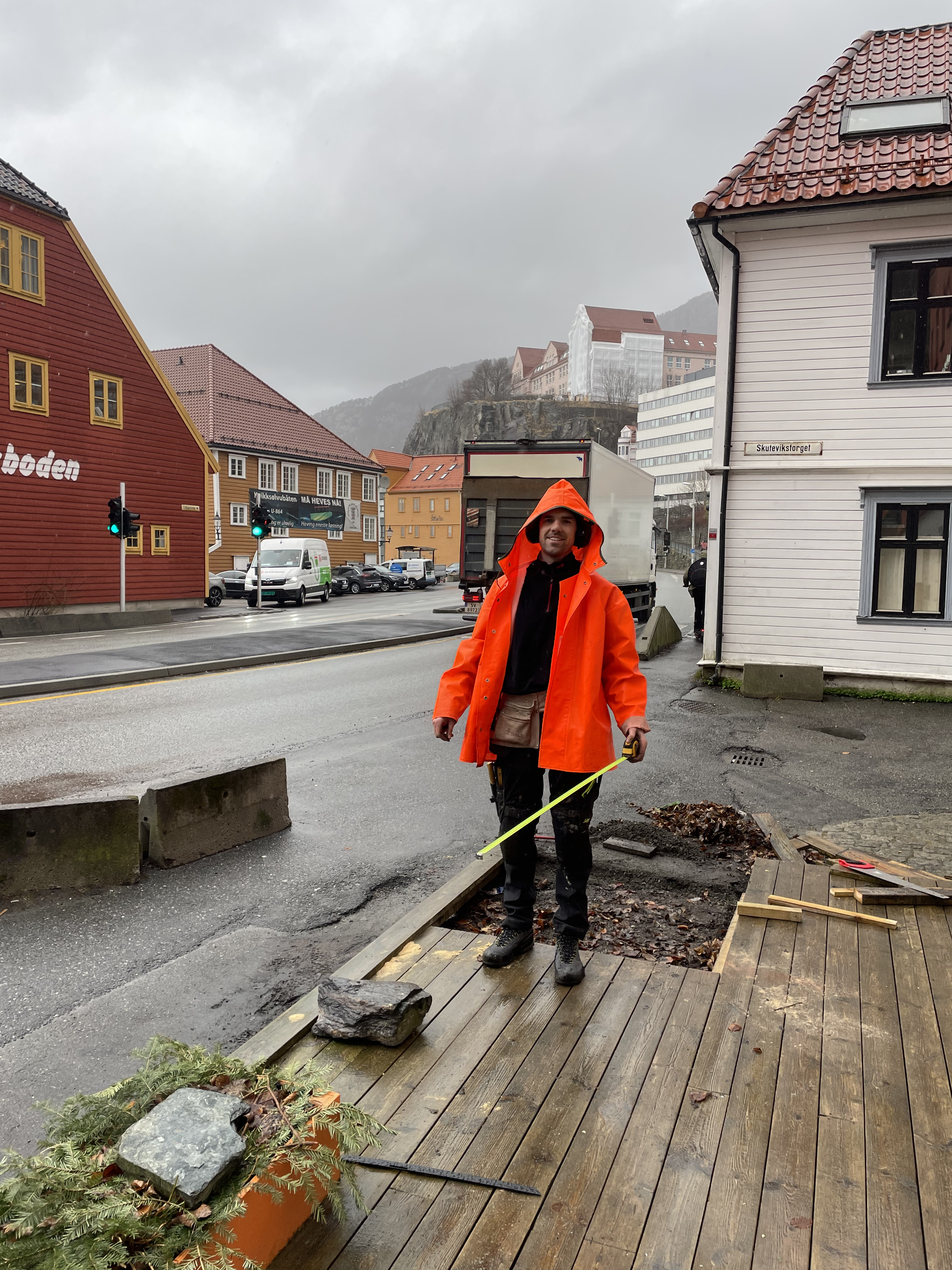 Utendørs rampe under bygging utenfor lokalene til Bergen Kjøtt. Foto: Bergen Kjøtt